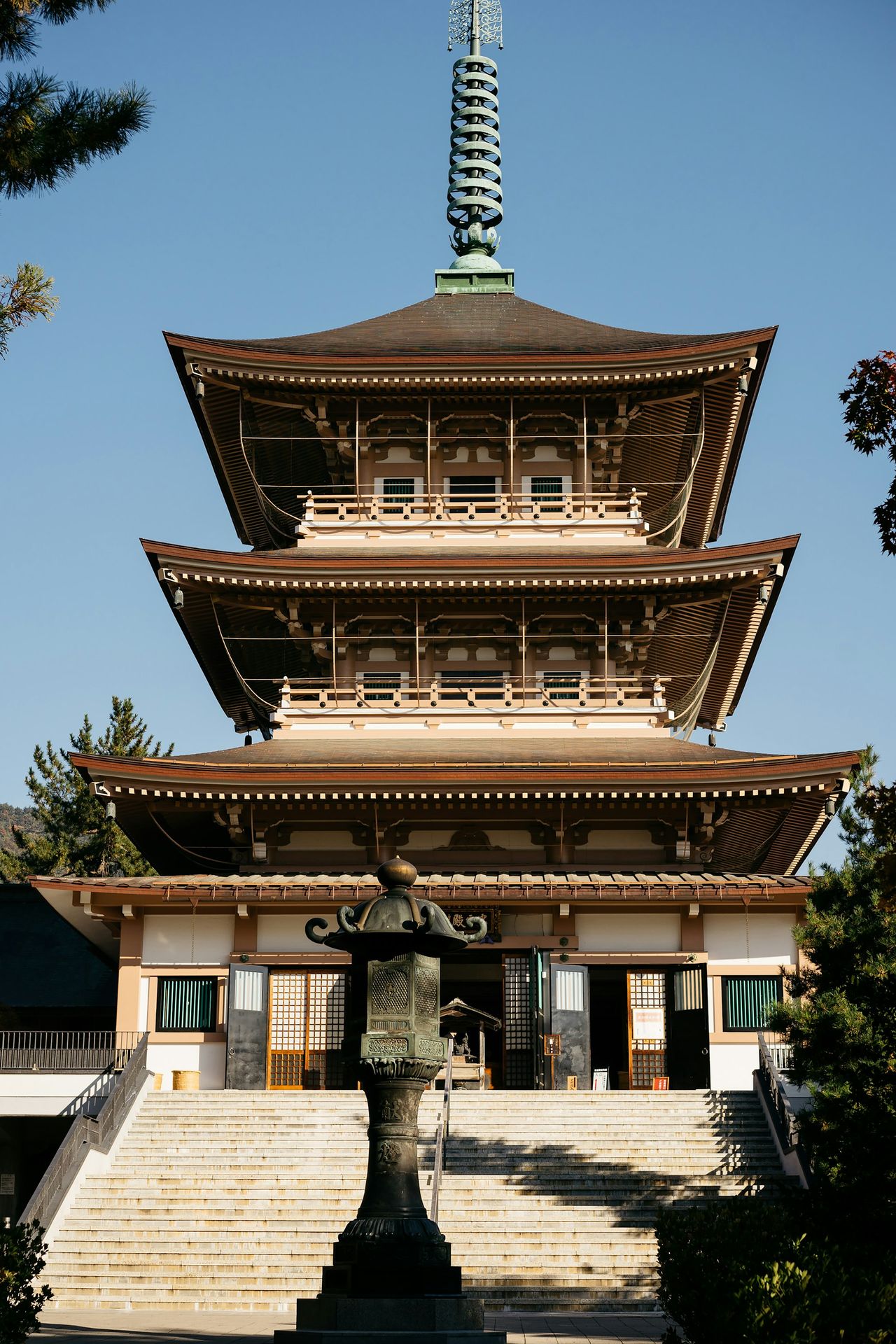 A traditional japanese temple stands tall.